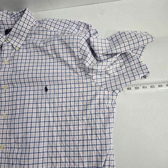 Polo Ralph Lauren short sleeve button down shirt 3LT mens performance pink blue - Picture 4 of 8